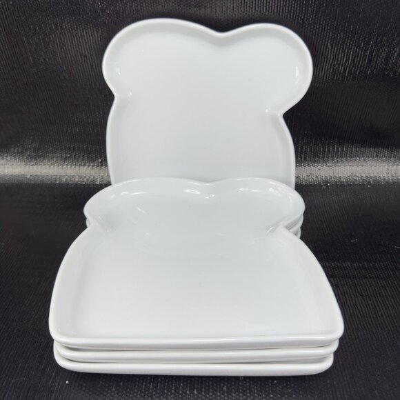 CRATE & BARREL White Bread Toast Shaped Plate Dish Ceramic Stoneware Plates Set4 - Picture 1 of 11